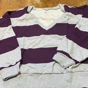Torrid Purple and Gray Striped V-Neck Sweater
